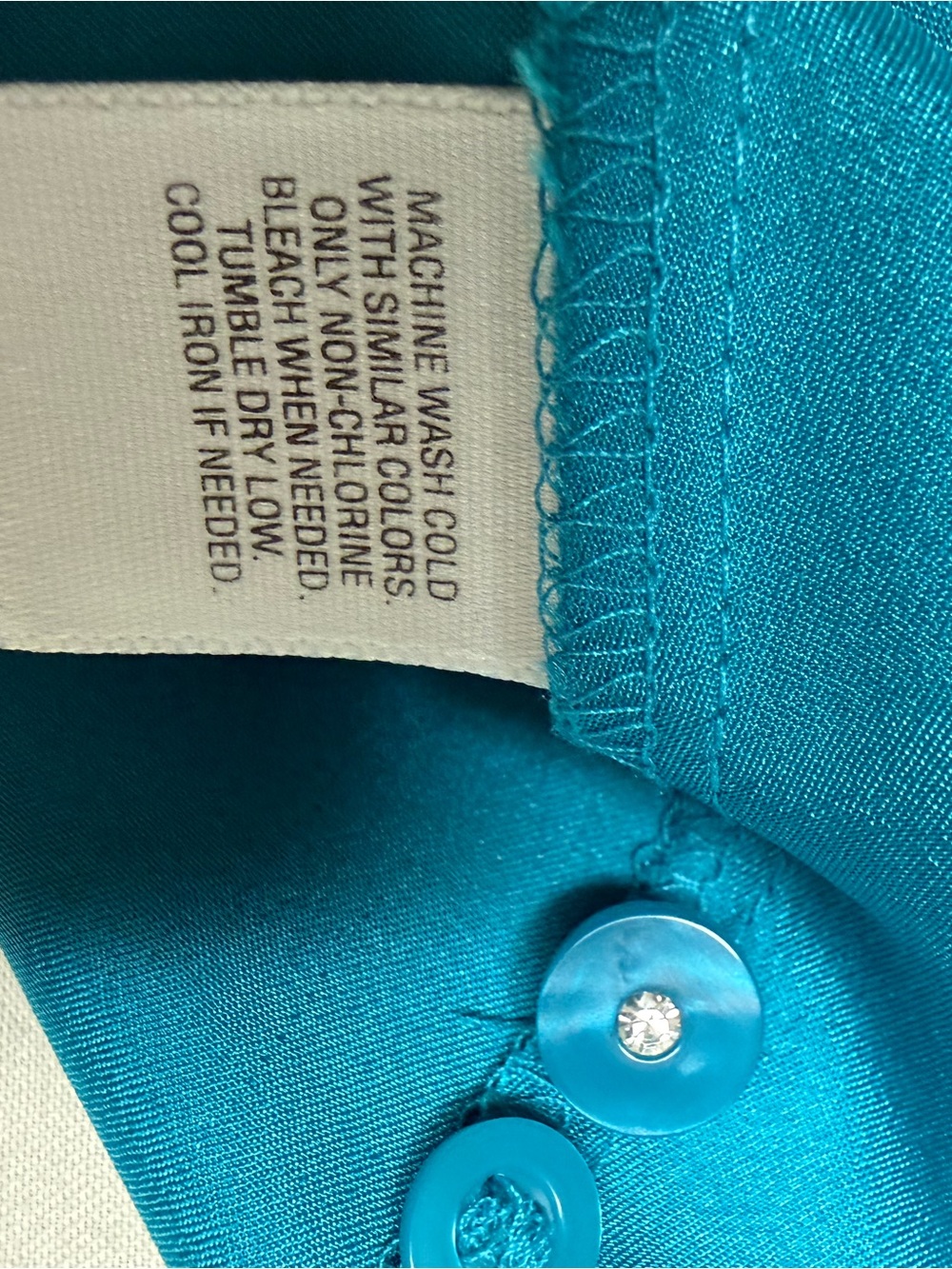 Apostrophe Teal Satin Button-Up Blouse - Picture 8 of 9